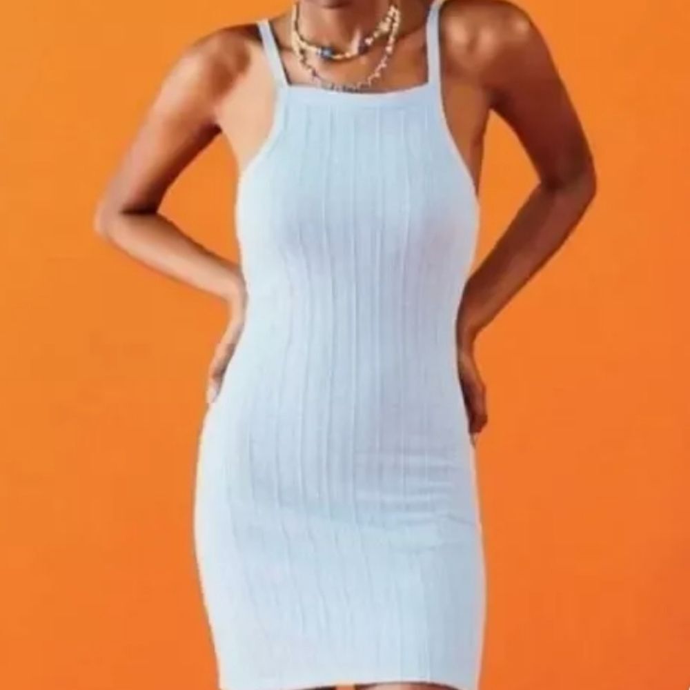 Zara Cable Weave Mini Dress Bodycon Knit Squareneck in Light Blue